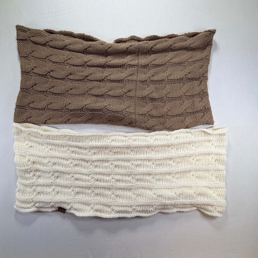Lot of 2 CC‎ Exclusives Knit Infinity Scarf Cowl Neck Cable Knit Ivory Brown